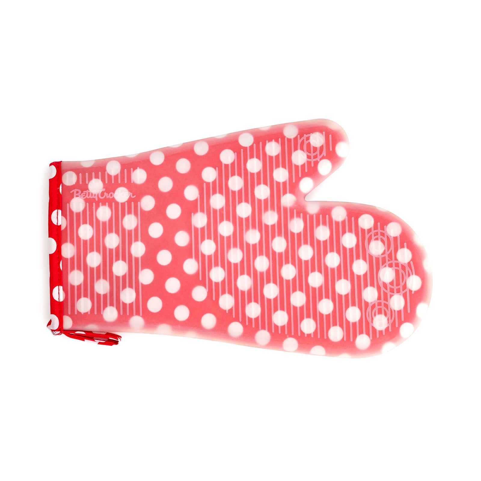 Betty Crocker Silicone Oven Mitt, Red w/White Polka Dots Hot on Sale