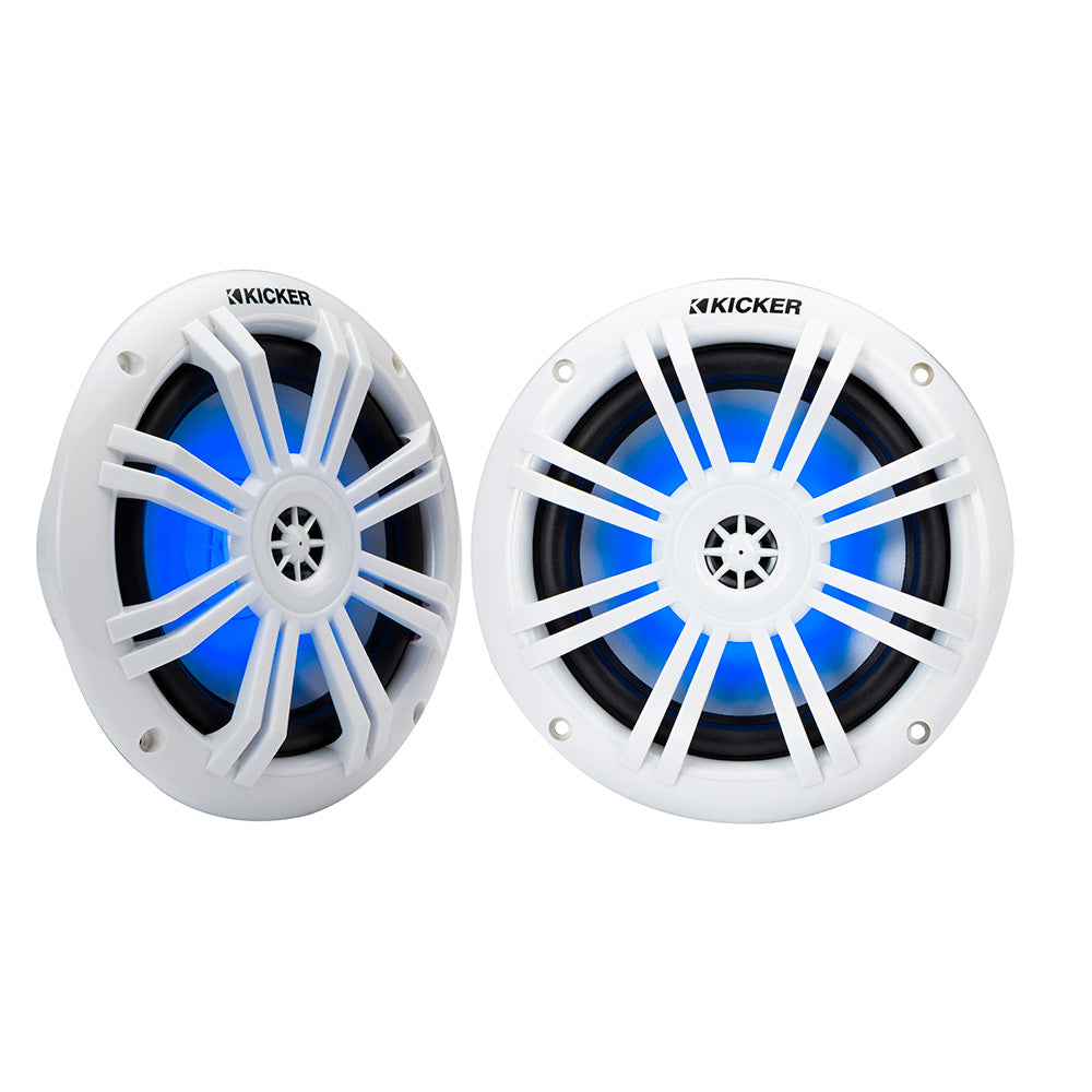 KICKER KM60 6.5″ Marine Coaxial Speakers w/1/2″ Tweeters – 4-Ohm, White w/Blue LED [49KM604WL] Sale