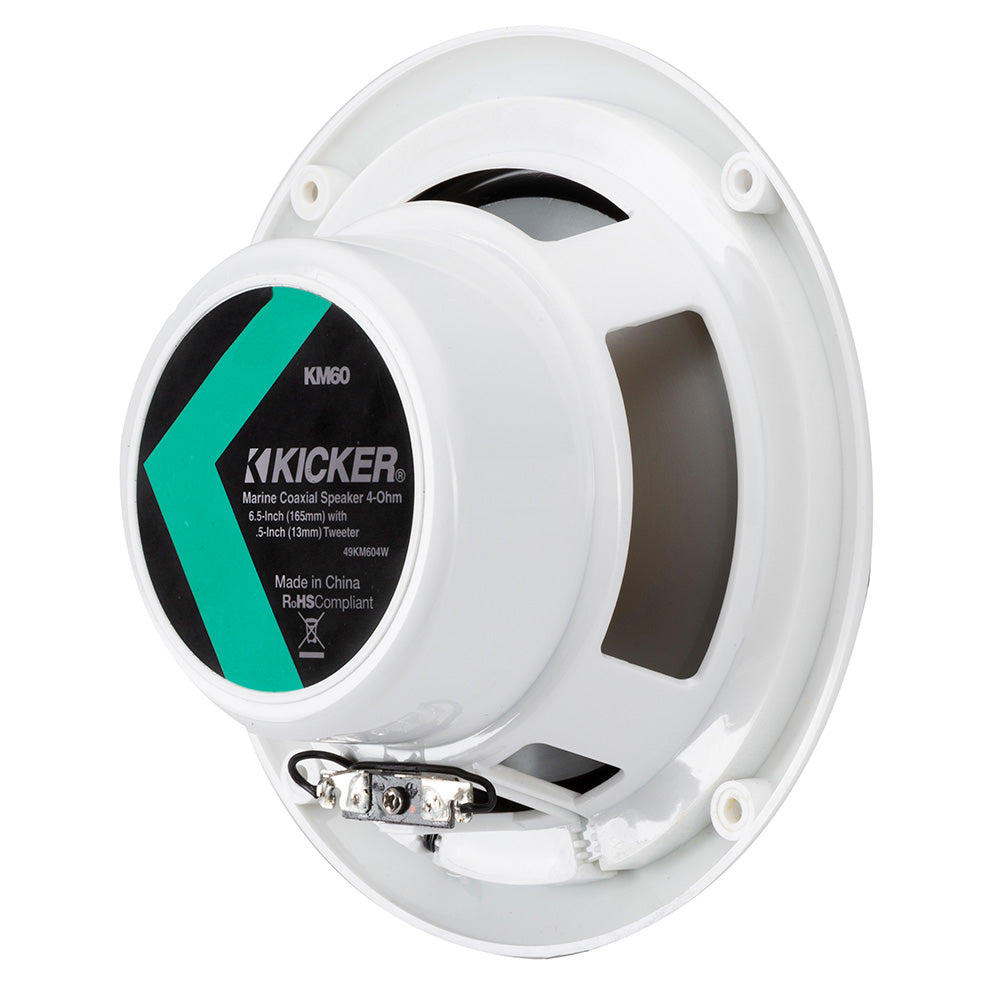 KICKER KM60 6.5″ Marine Coaxial Speakers w/1/2″ Tweeters – 4-Ohm, White w/Blue LED [49KM604WL] Sale