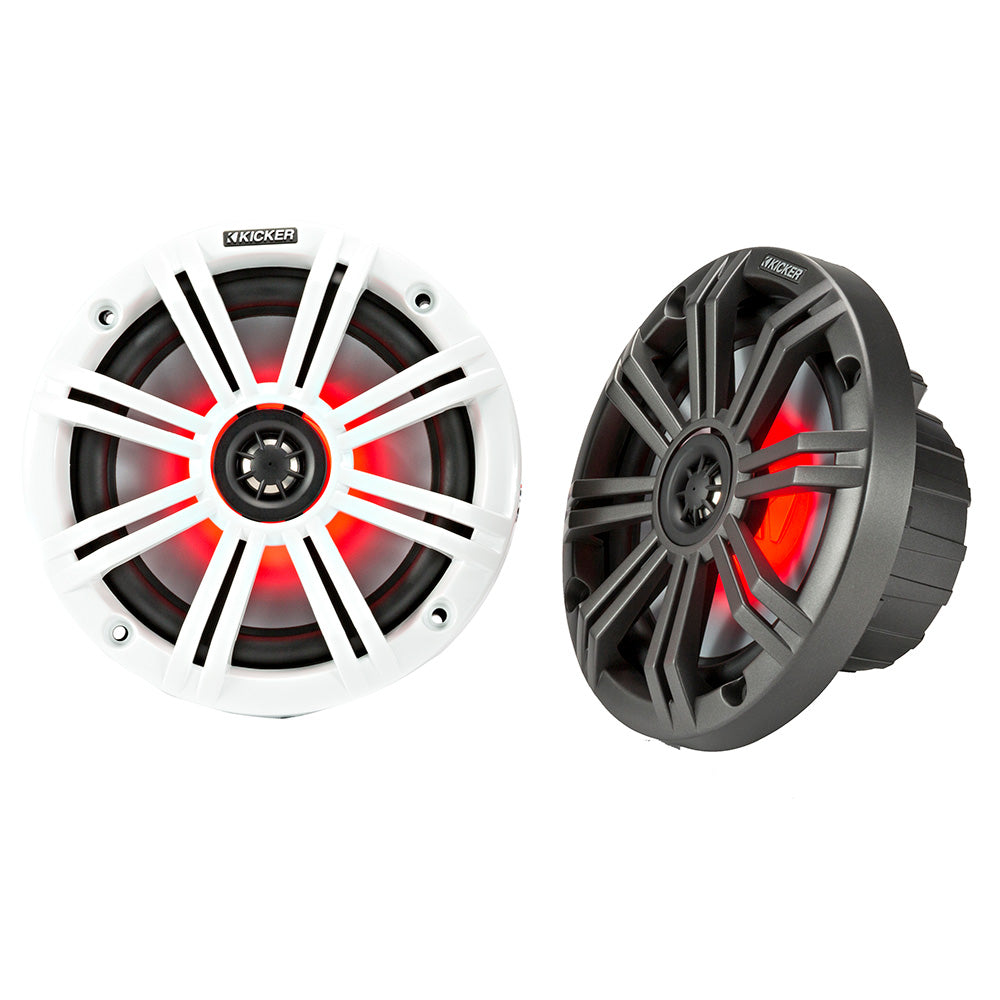 KICKER KM65 6.5″ LED Marine Coaxial Speakers w/3/4″ Tweeters – 4-Ohm, Charcoal  White [45KM654L] Supply