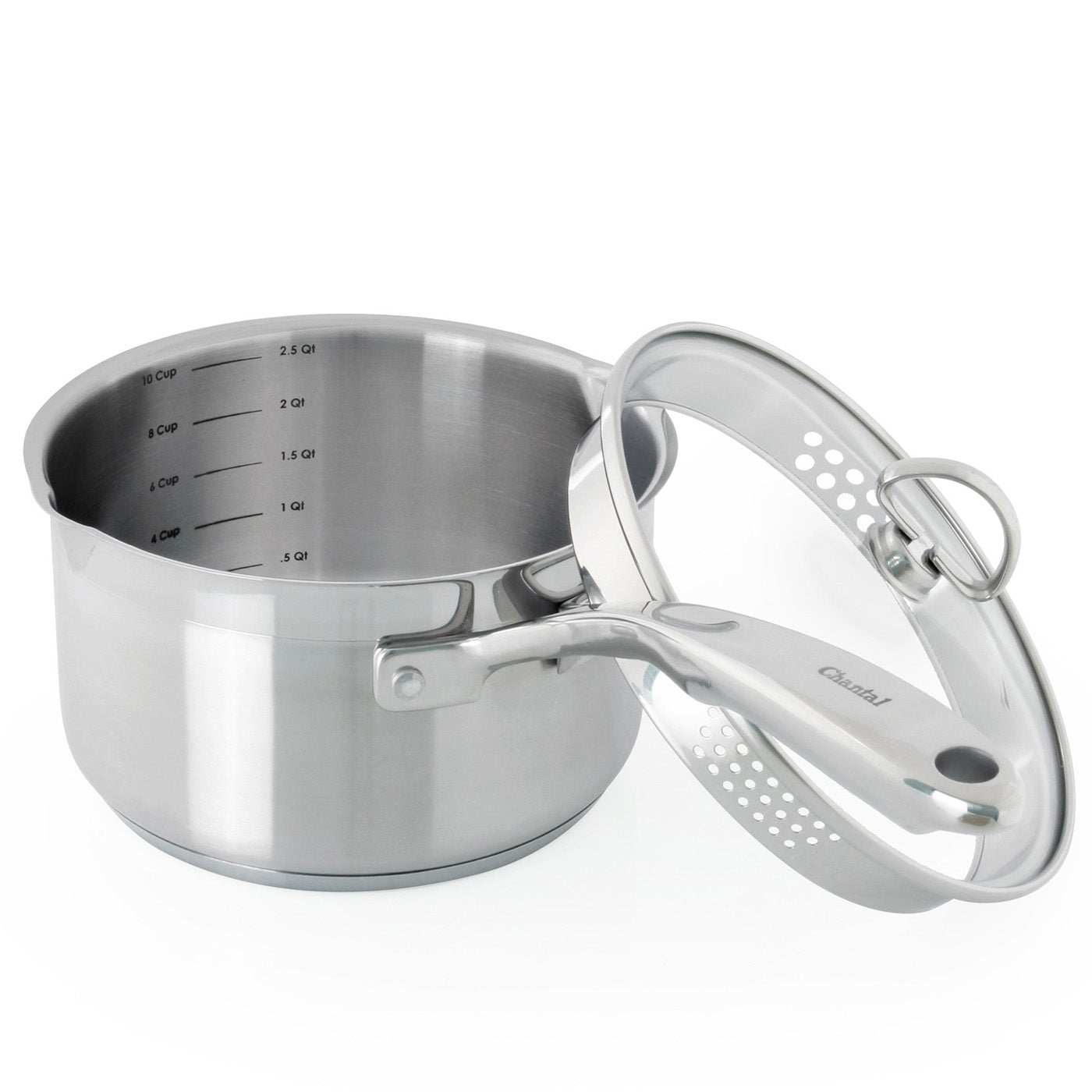 Chantal Induction 21 Steel 2.5 qt. Pour-Spout Saucepan w/ Strainer Glass Lid Sale