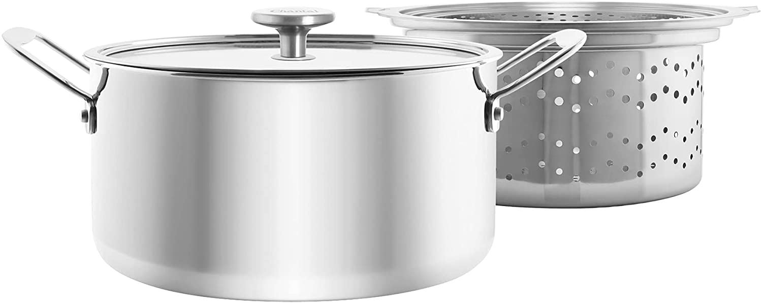 Chantal 3.Clad 7 qt. Stock Pot w/ Pasta-Steamer Insert & Glass Lid Discount