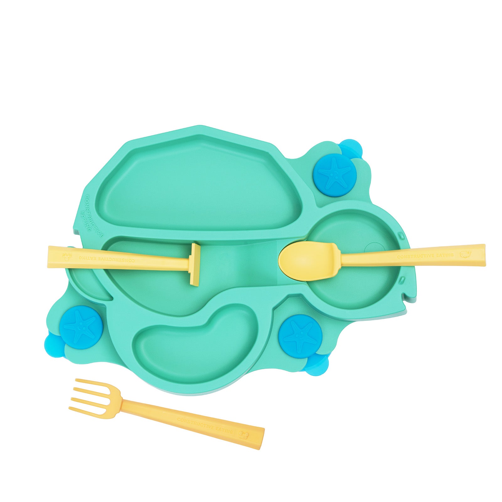 Constructive Eating Turtle Theme Divided Suction Training Plate and Utensils for Kids and Toddlers Online now