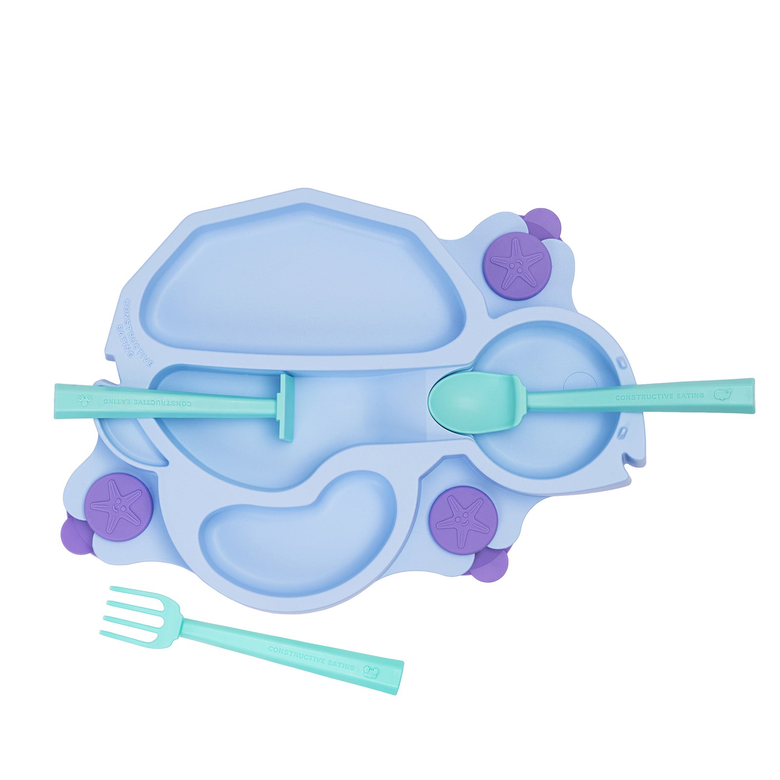 Constructive Eating Turtle Theme Divided Suction Training Plate and Utensils for Kids and Toddlers Online now