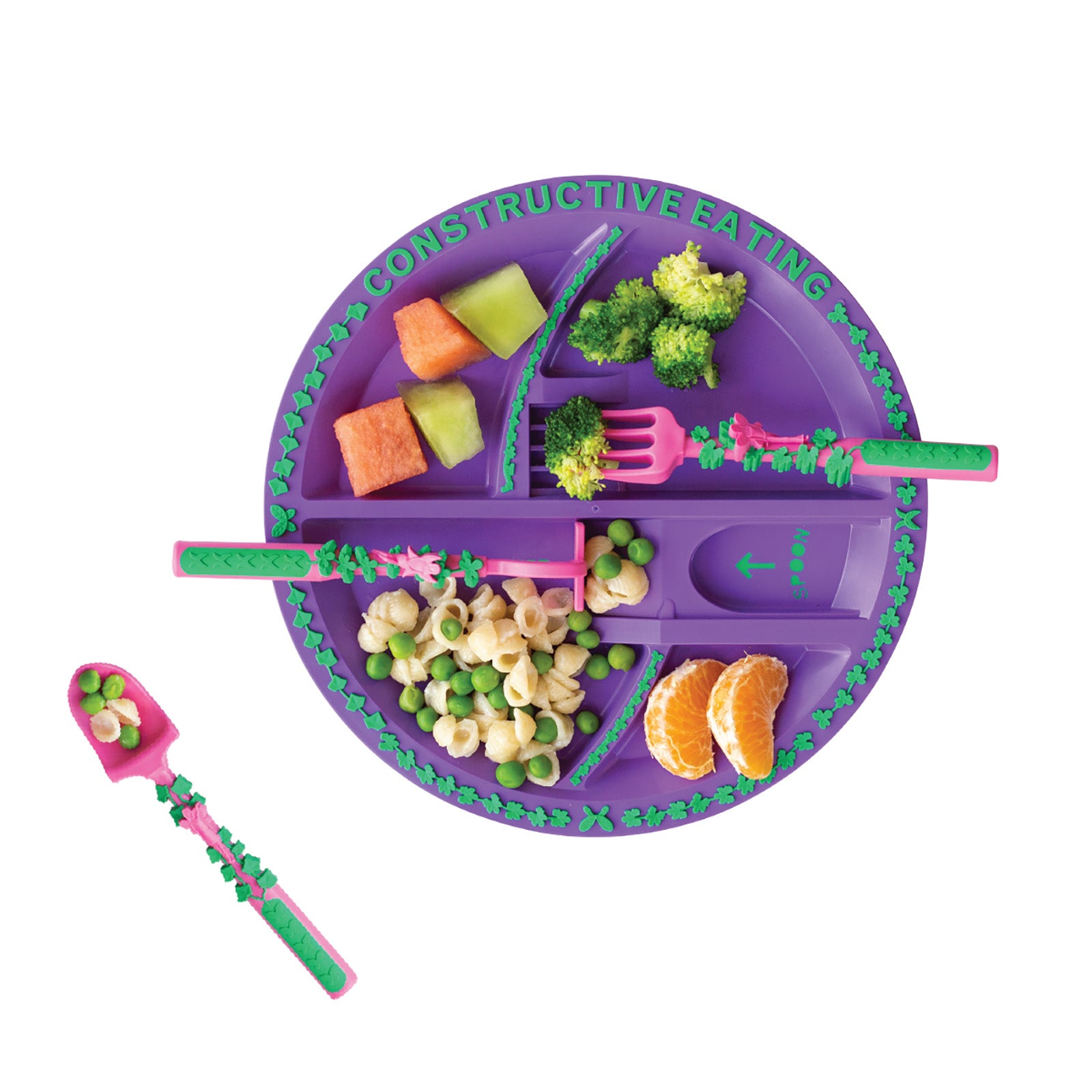 Constructive Eating Garden Fairy Utensil, Divided Plate, and Placemat Set for Kids and Toddlers Fashion