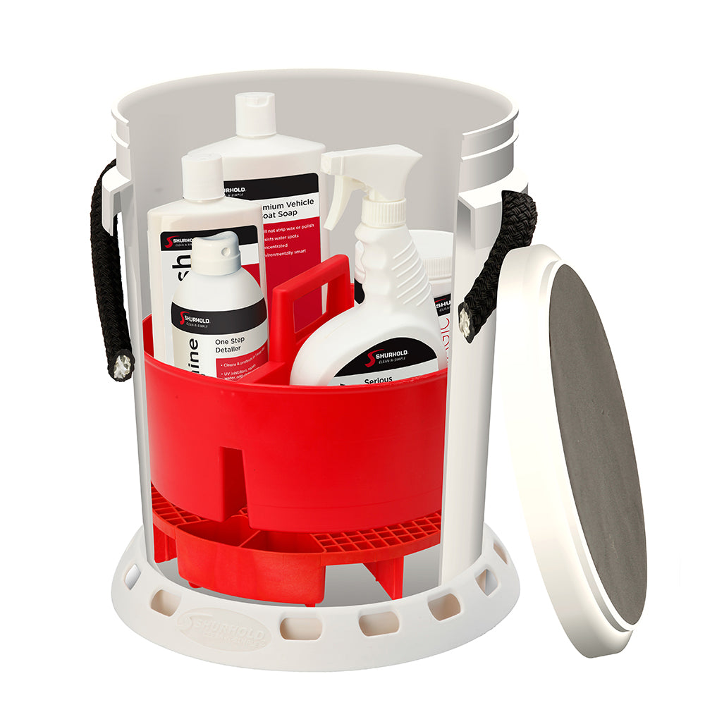 Shurhold 5 Gallon White Bucket Kit – Includes Bucket, Caddy, Grate Seat, Buff Magic, Pro Polish Brite Wash, SMC  Serious Shine [2465] Online now