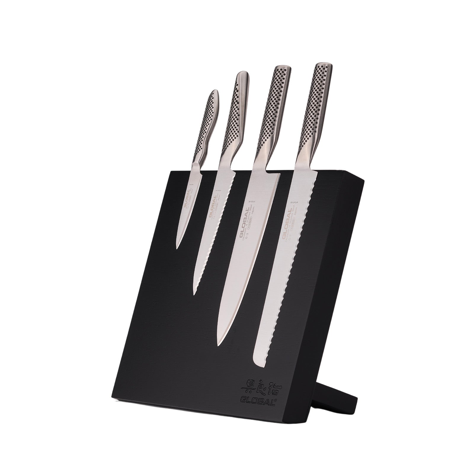 Global Bitoku Classic Essentials 5 Piece Knife Set with Magnetic Block, Rubberwood on Sale