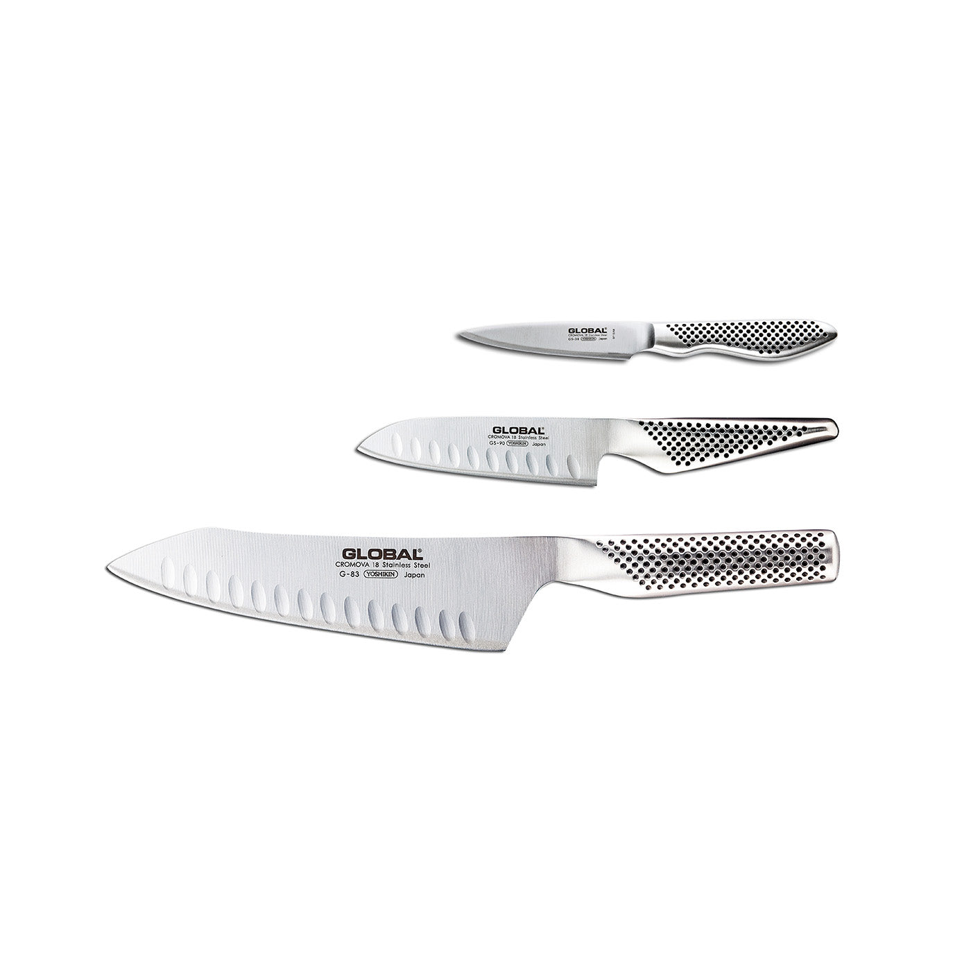 Global 3 Piece Knife Set with Asian Chef’s, Prep and Paring Knives, Stainless Steel Online