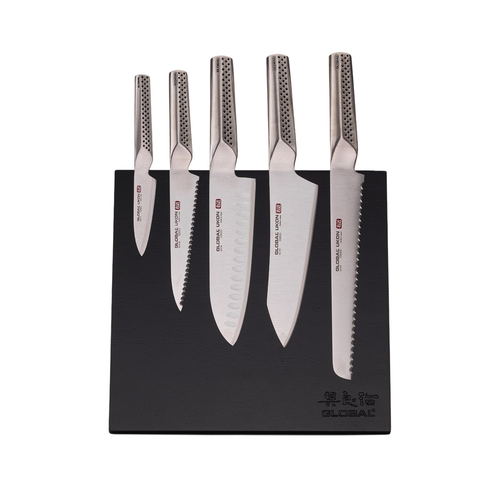 Global Bitoku Ukon Essentials 5 Piece Knife Set with Magnetic Block, Rubberwood Online now