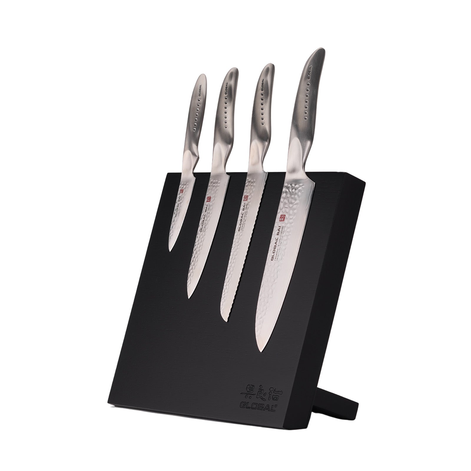 Global Bitoku SAI Essentials 5 Piece Knife Set with Magnetic Block, Rubberwood on Sale