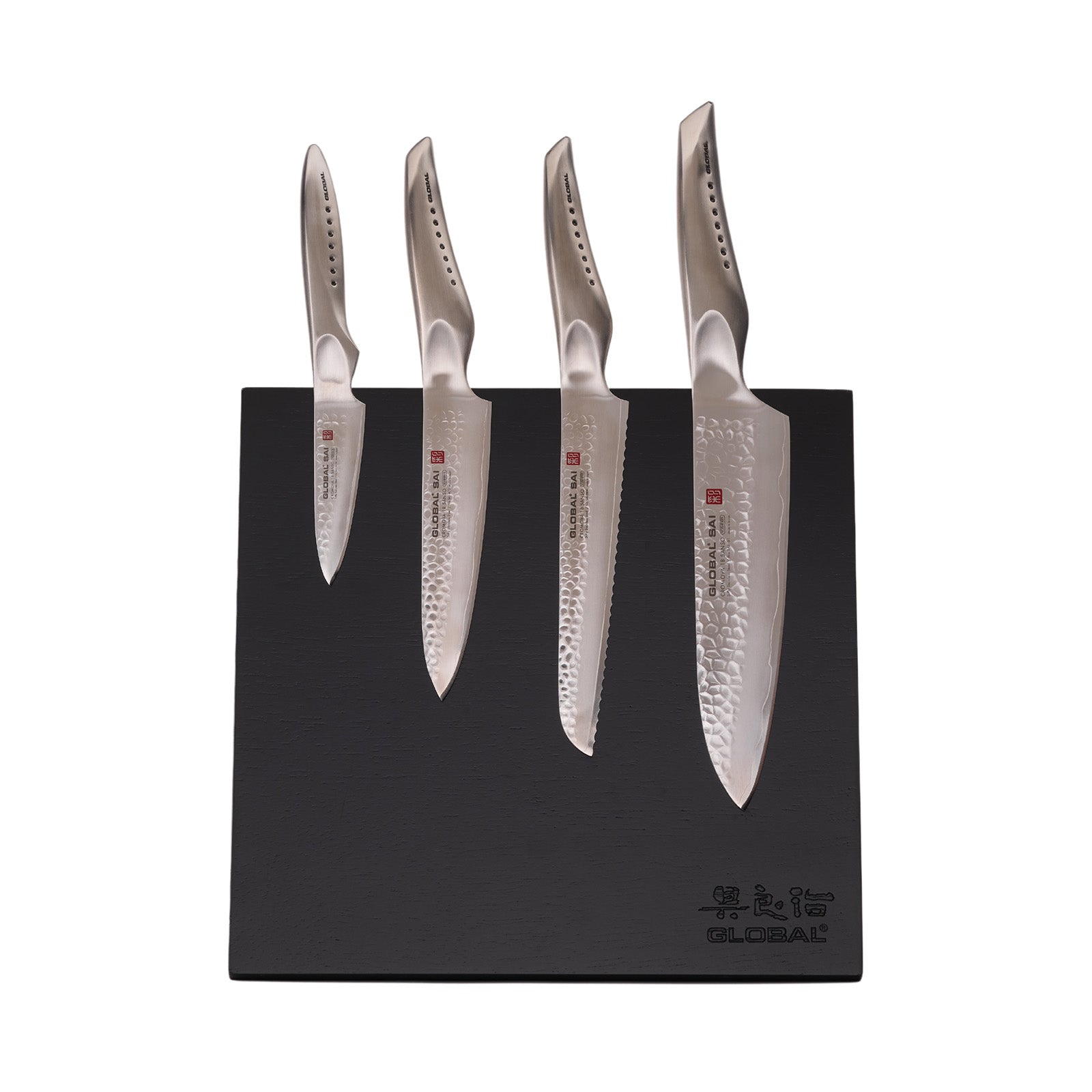 Global Bitoku SAI Essentials 5 Piece Knife Set with Magnetic Block, Rubberwood on Sale