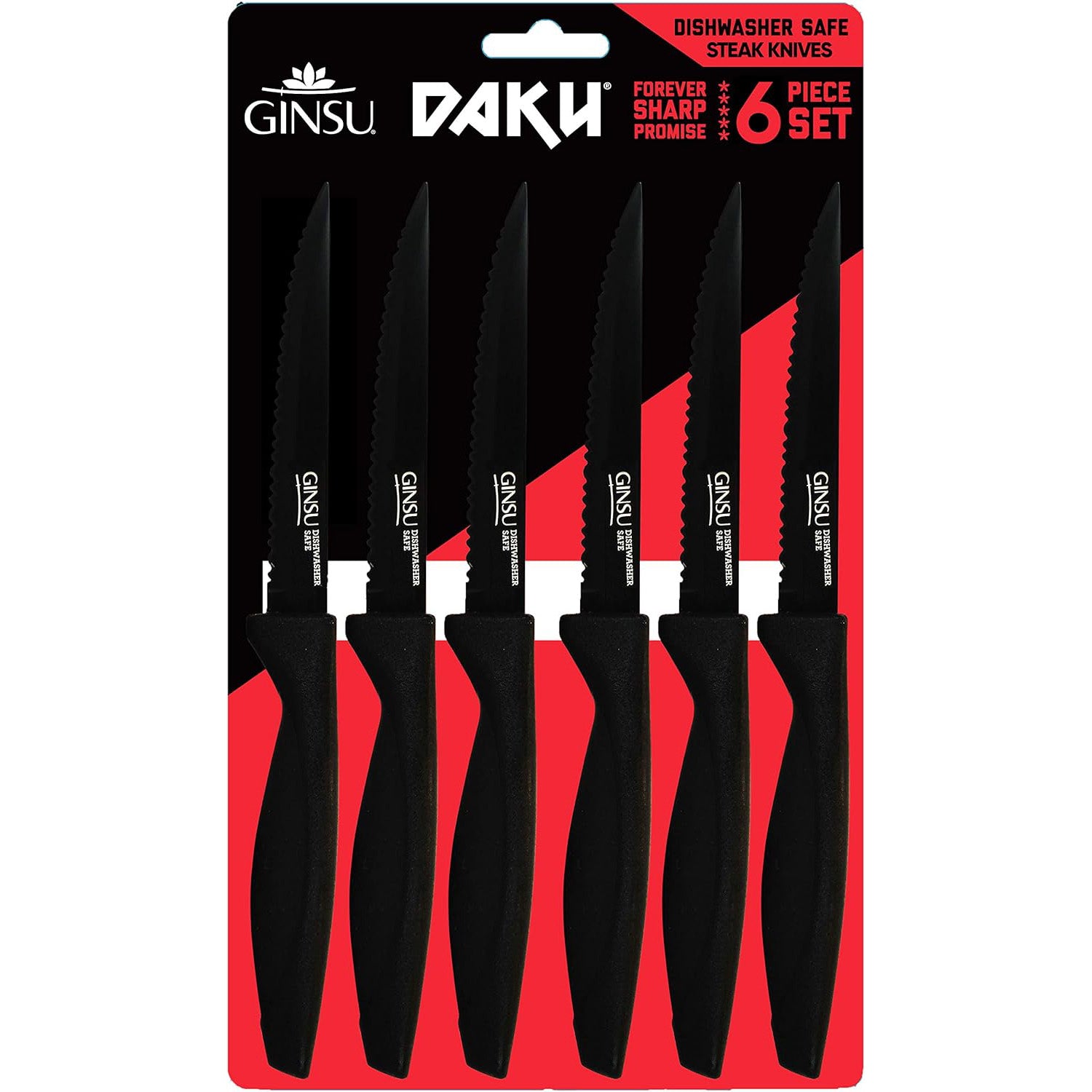 Ginsu Daku 6-Piece Black Steak Knife Set, Dishwasher Safe and Always Sharp Sale