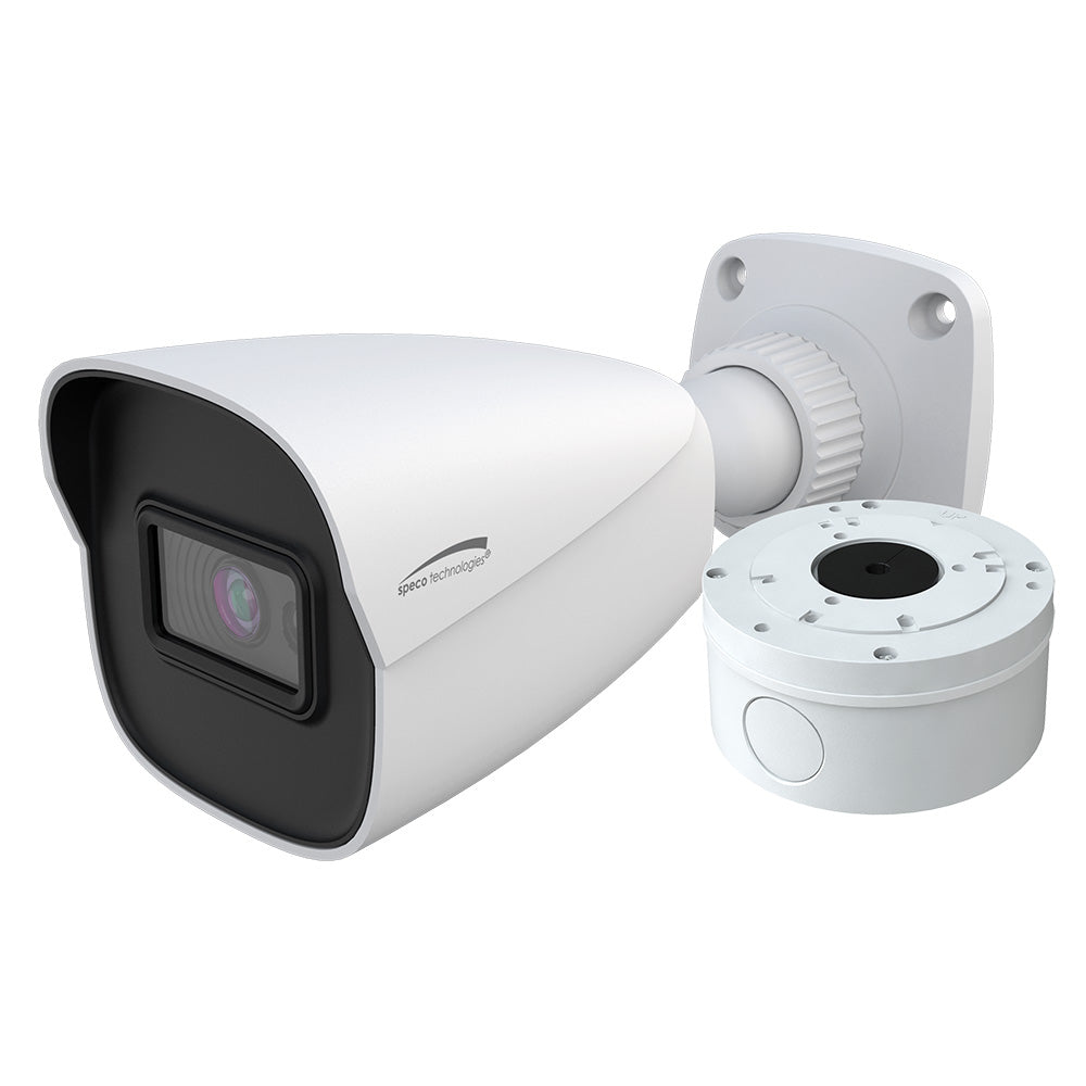 Speco 4MP H.265 AI Bullet IP IR Camera – 2.8mm Lens  Junction Box [O4B9] Supply