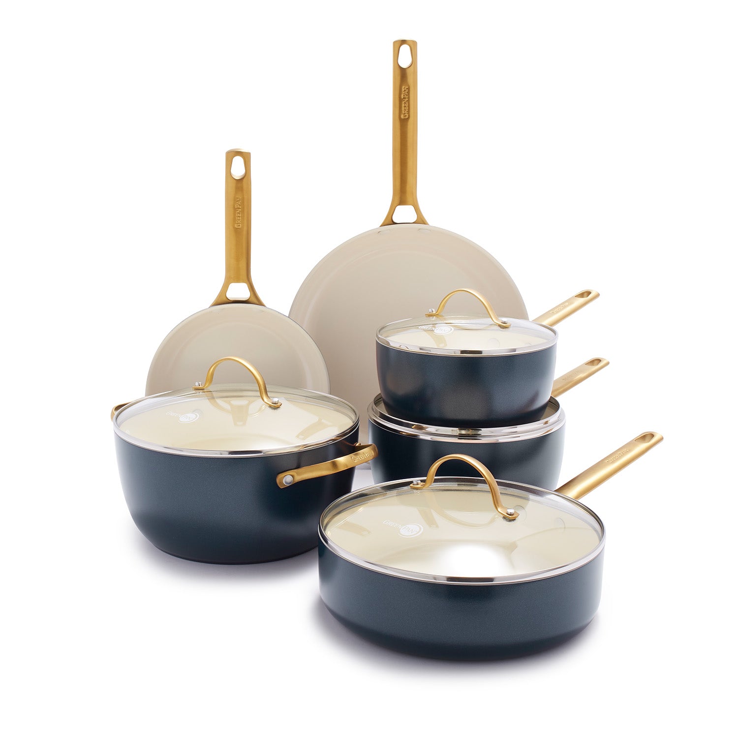 GreenPan Reserve Hard Anodized Healthy Ceramic Nonstick 10 Piece Cookware Set, Gold Handle, Dishwasher Safe Online now