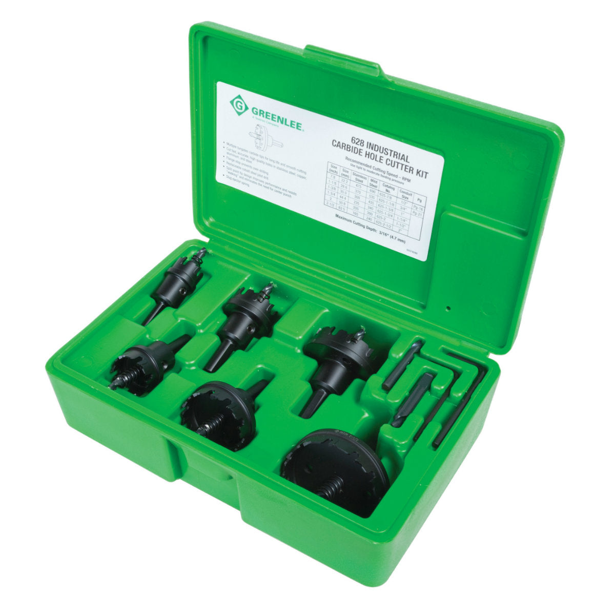Greenlee 628 8 Piece Carbide Hole Cutter Kit, 7/8″ – 2-1/2″ Supply