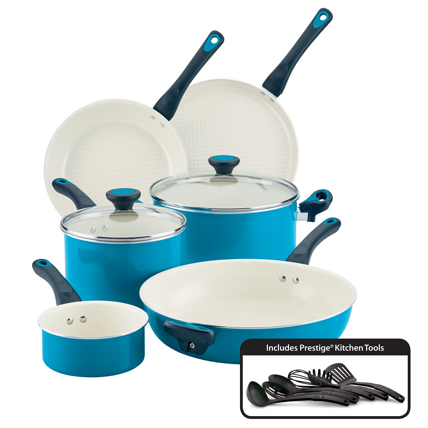 Go Healthy! by Farberware Nonstick Cookware Pots and Pans Set with QuiltSmart Technology, 14-Piece, Aqua Online now