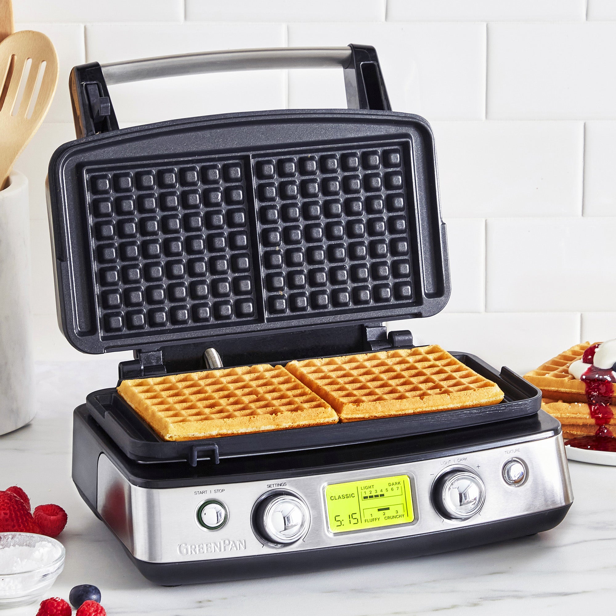 GreenPan Elite 2-Square Belgian Waffle Iron with Ceramic Nonstick Plates, Black Supply
