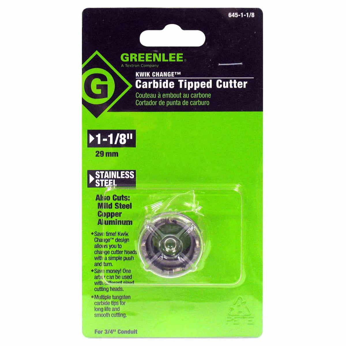 Greenlee 645-1-1/8 1-1/8″ Quick Change Stainless Steel Carbide-Tipped Hole Cutter Sale
