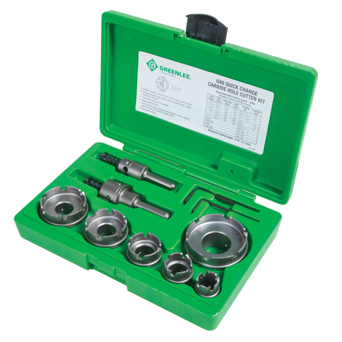Greenlee 648 8 Piece Quick Change Carbide Hole Cutter Kit, 1/2″ – 2-1/2″ Hot on Sale