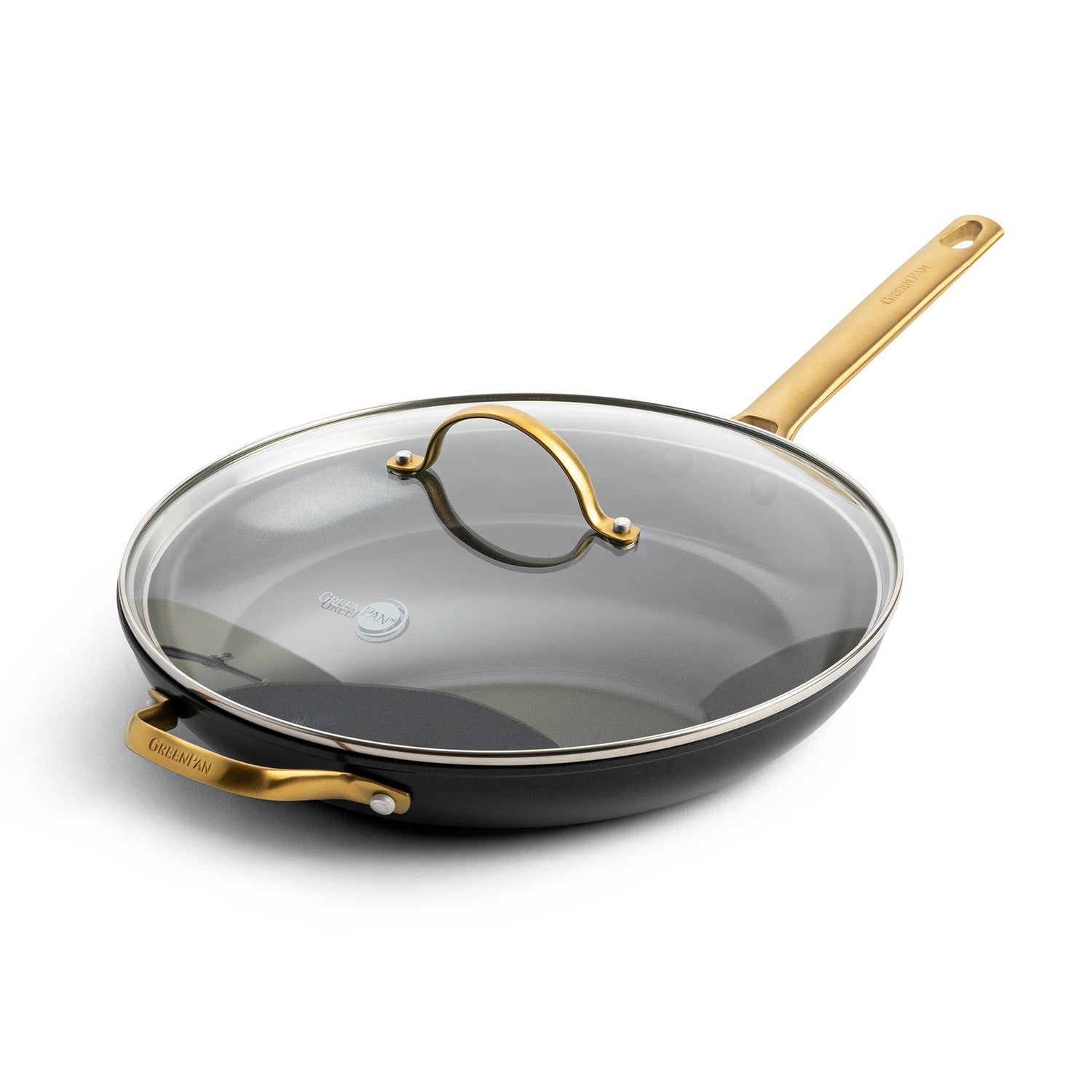 Greenpan Padova Reserve 12-Inch Frypan with Helper Handle & Lid, Black Hot on Sale