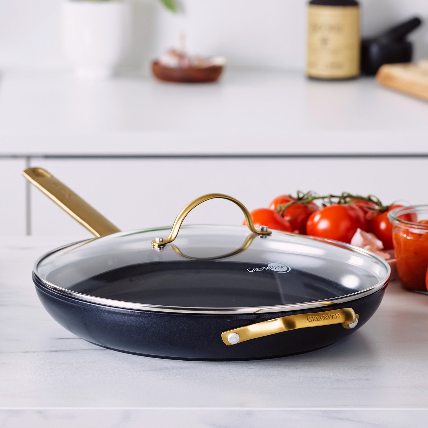 Greenpan Padova Reserve 12-Inch Frypan with Helper Handle & Lid, Black Hot on Sale