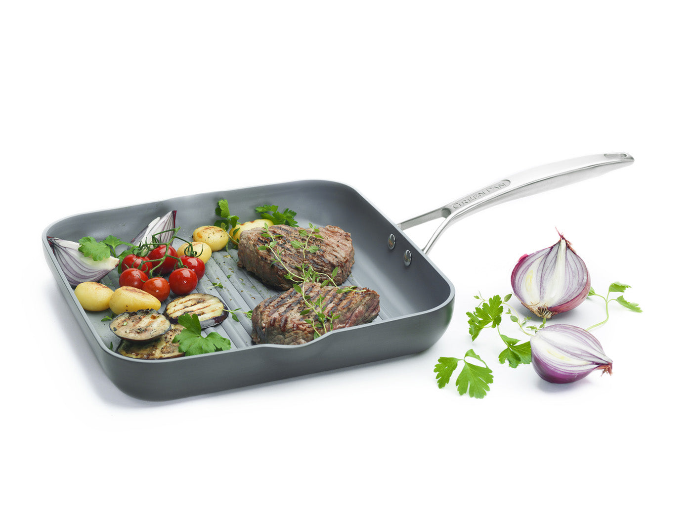 GreenPan Paris Pro 11″ Nonstick Square Grill Pan with Pouring Spouts Online Sale