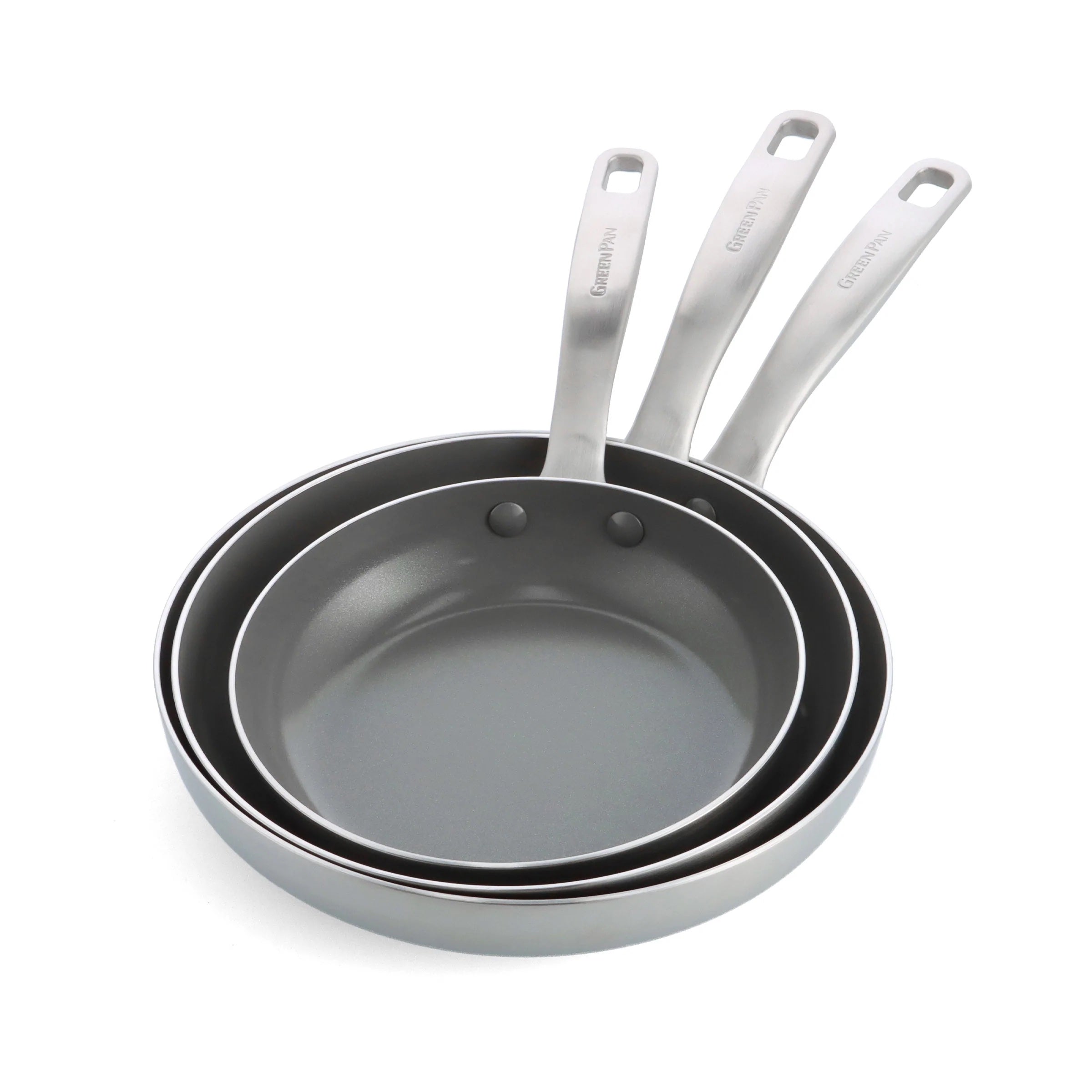 GreenPan Chatham Tri-Ply Stainless Steel Ceramic Nonstick 3 Piece Frying Pan Set Fashion