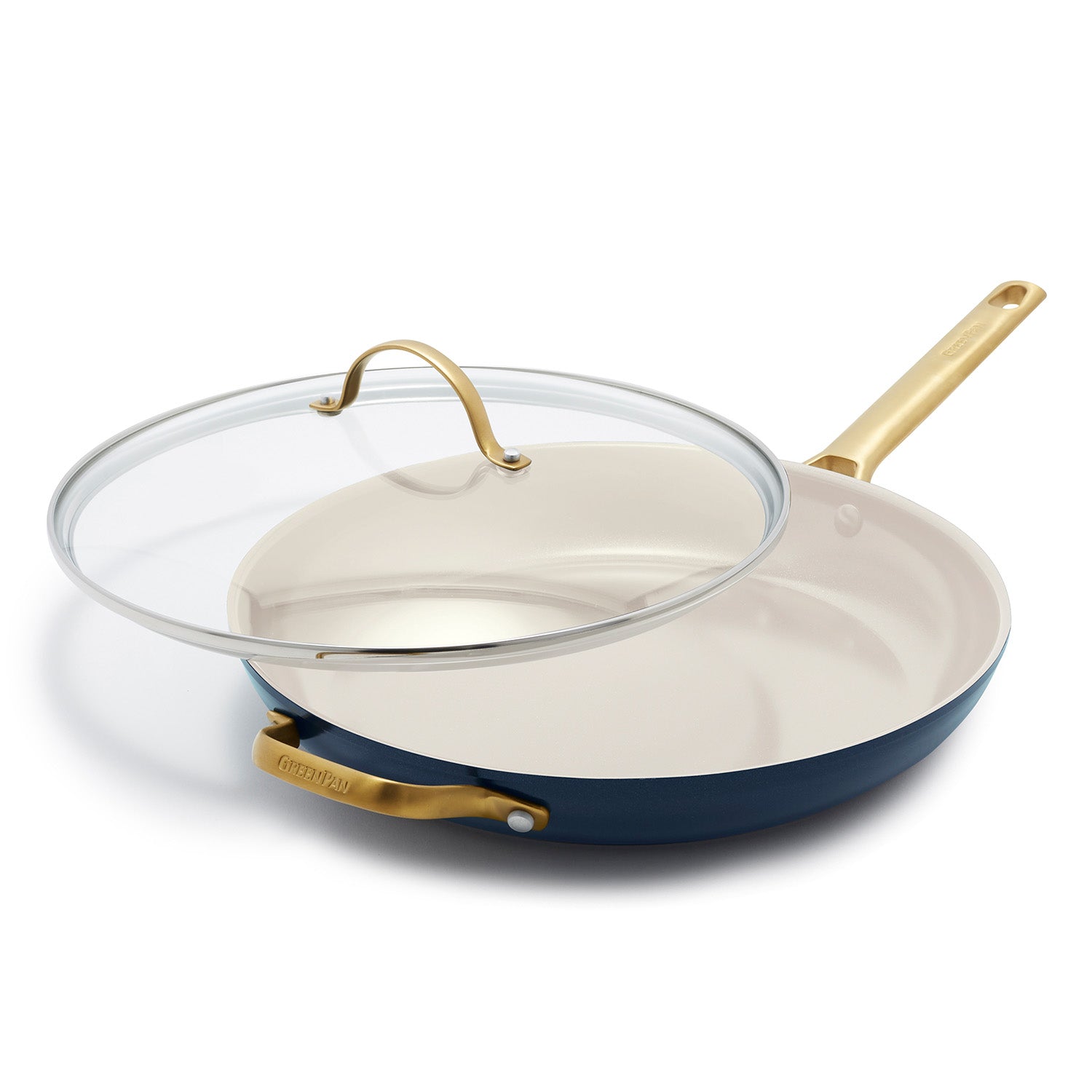 GreenPan Reserve Hard Anodized Healthy Ceramic Nonstick 12″ Frying Pan with Helper Handle and Lid, Gold Handle, Dishwasher Safe, Oven Safe Online Hot Sale