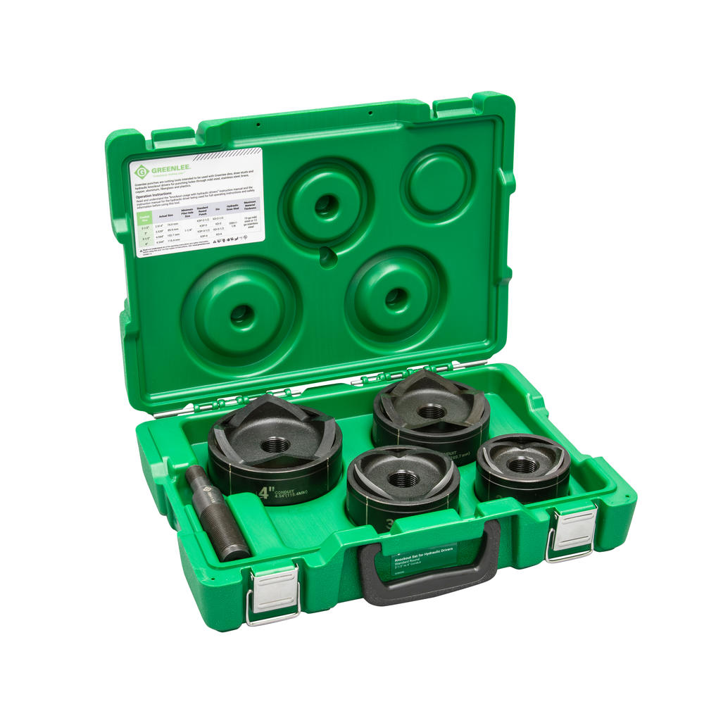 Greenlee 7304 2-1/2″ – 4″ Conduit Size Standard Round Knockout Punch Kit Supply