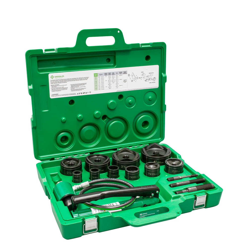 Greenlee 7310 Driver, Hand Pump, Standard Punches, Dies, and Draw Studs for 1/2 in. through 4in. Conduit, steel case. Online