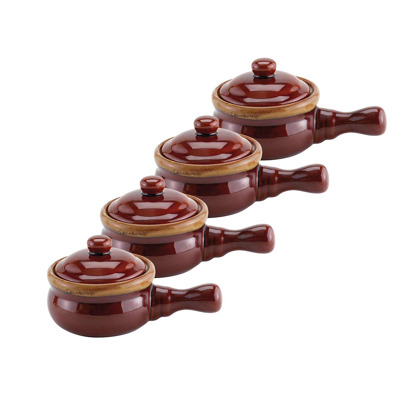 HIC 14 Oz. Stoneware French Onion Soup Crock Bowls W/ Handles & Lids, Set of 4 Discount