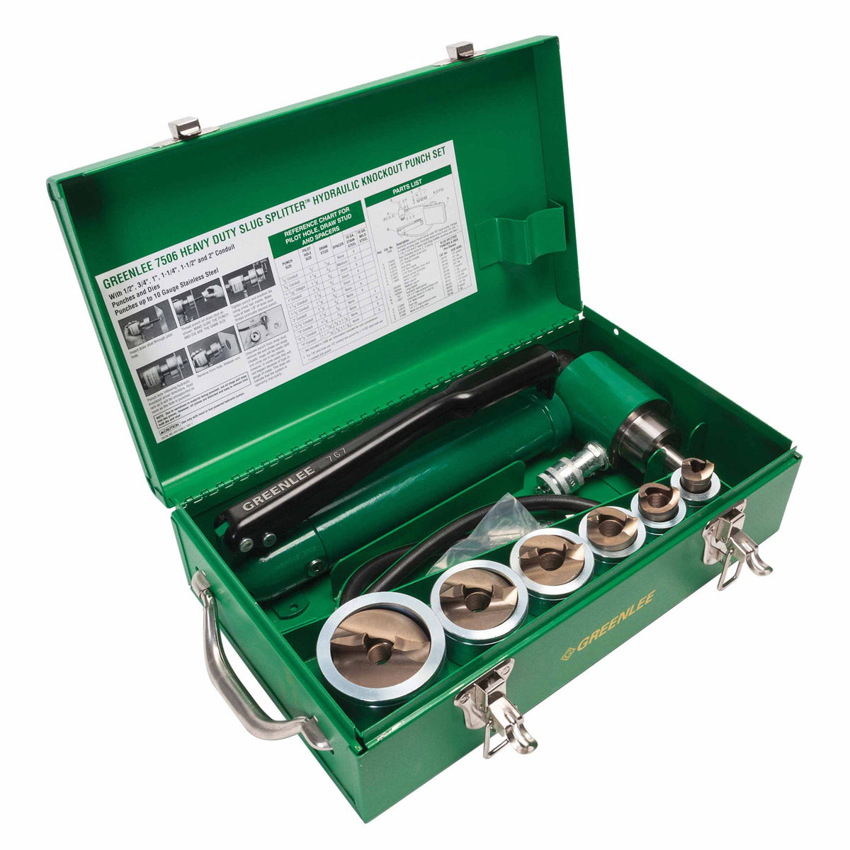 Greenlee 7506 1/2″ – 2″ Conduit Size Slug-Splitter Knockout Punch Kit with Hydraulic Ram and Hand Pump Supply