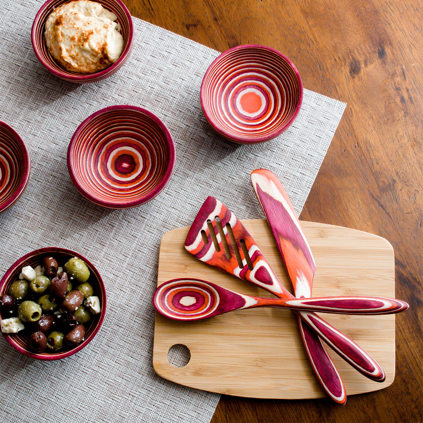 Island Bamboo Red Pakkawood Round Pinch Bowl Supply