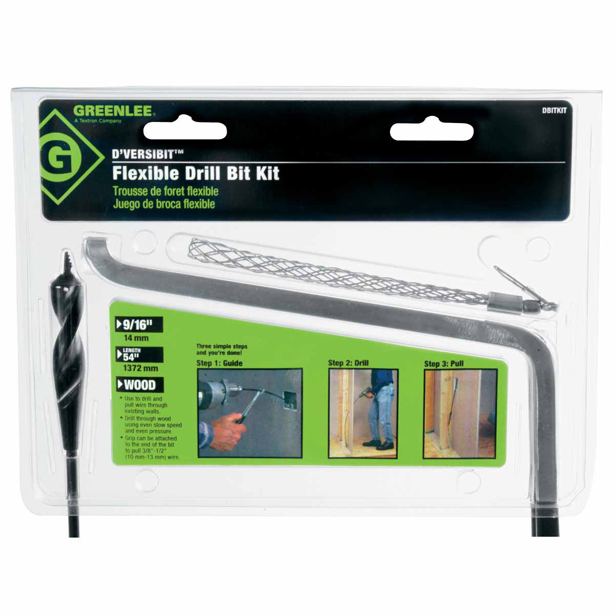 Greenlee DBITKIT D’VersiBIT Kit with 9/16″ Bit, Placement Tool and Grip for Pulling 1/2″ OD Wire Online now