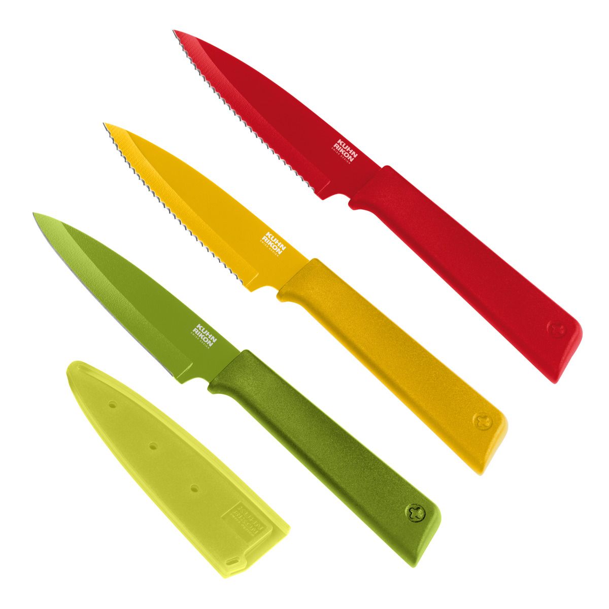 Kuhn Rikon COLORI+ Straight & Serrated Paring Knife Set, Red, Yellow, Green Discount