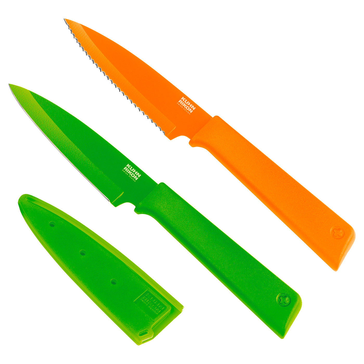 Kuhn Rikon Colori+ Prep Set, Set of 2 Serrated & Paring Knives, Orange/Green Fashion