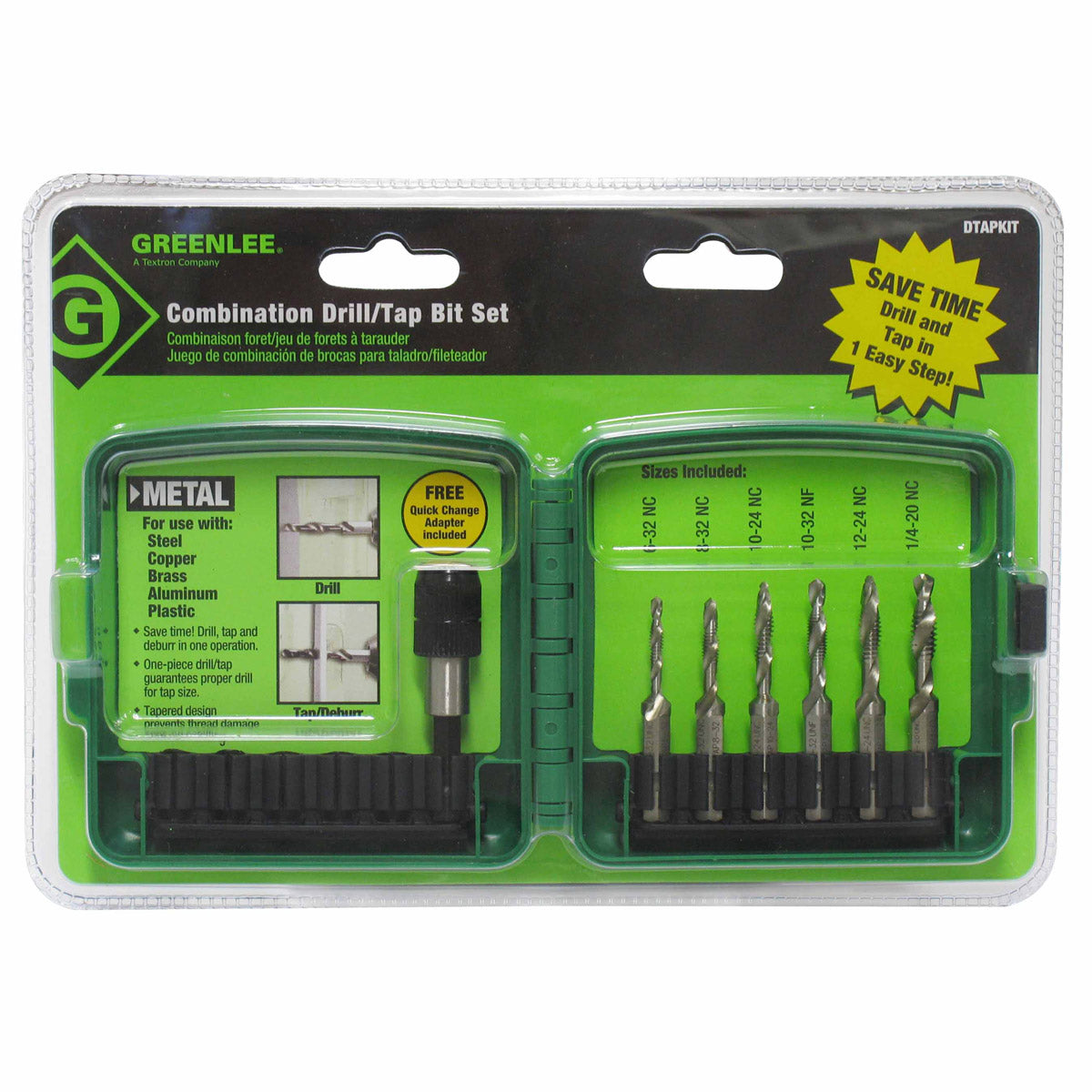 Greenlee DTAPKIT 6-32 to 1/4-20 6 Piece Drill/Tap Set Online now