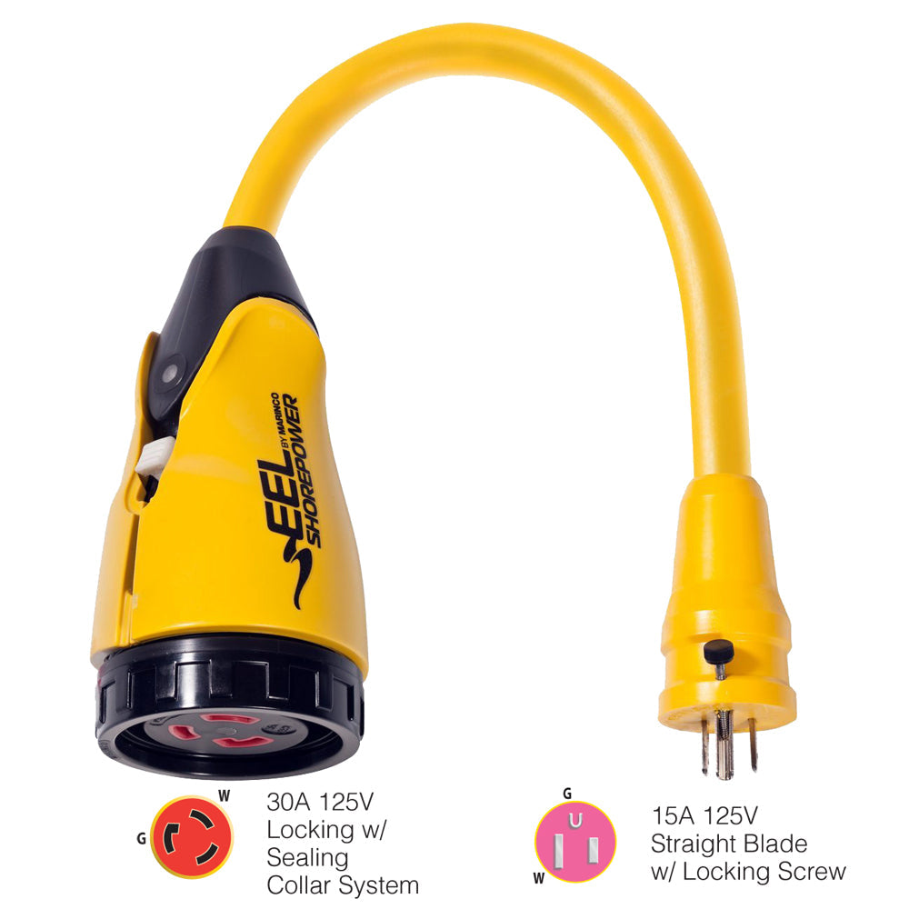 Marinco P15-30 EEL 30A-125V Female to 15A-125V Male Pigtail Adapter – Yellow [P15-30] Online now