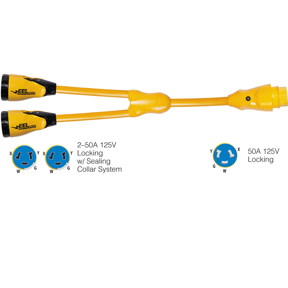 Marinco Y504-2-504 EEL (2)50A-125/250V Female to (1)50A-125/250V Male “Y” Adapter – Yellow [Y504-2-504] Supply