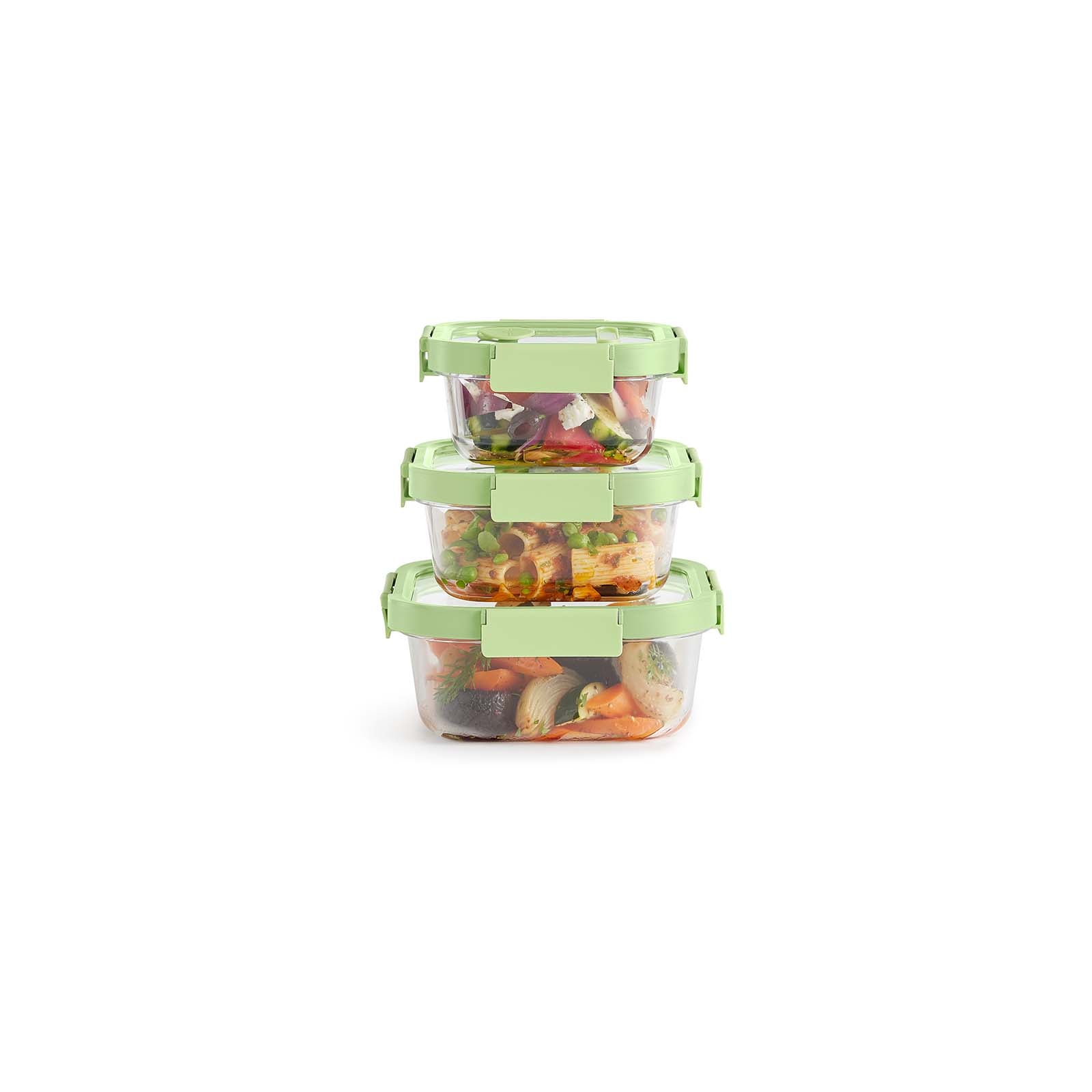 Lekue 100% Airtight Square Glass Food Storage Container, Set of 3 Fashion