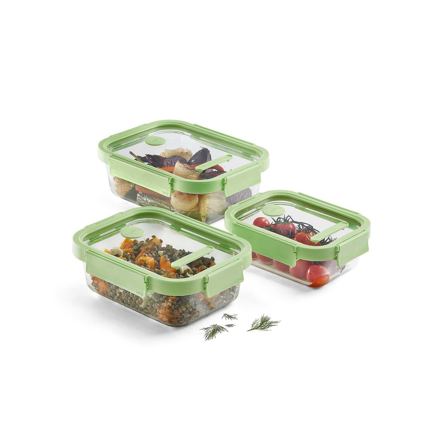 Lekue 100% Airtight Rectangular Glass Food Storage Container, Set of 3 Supply
