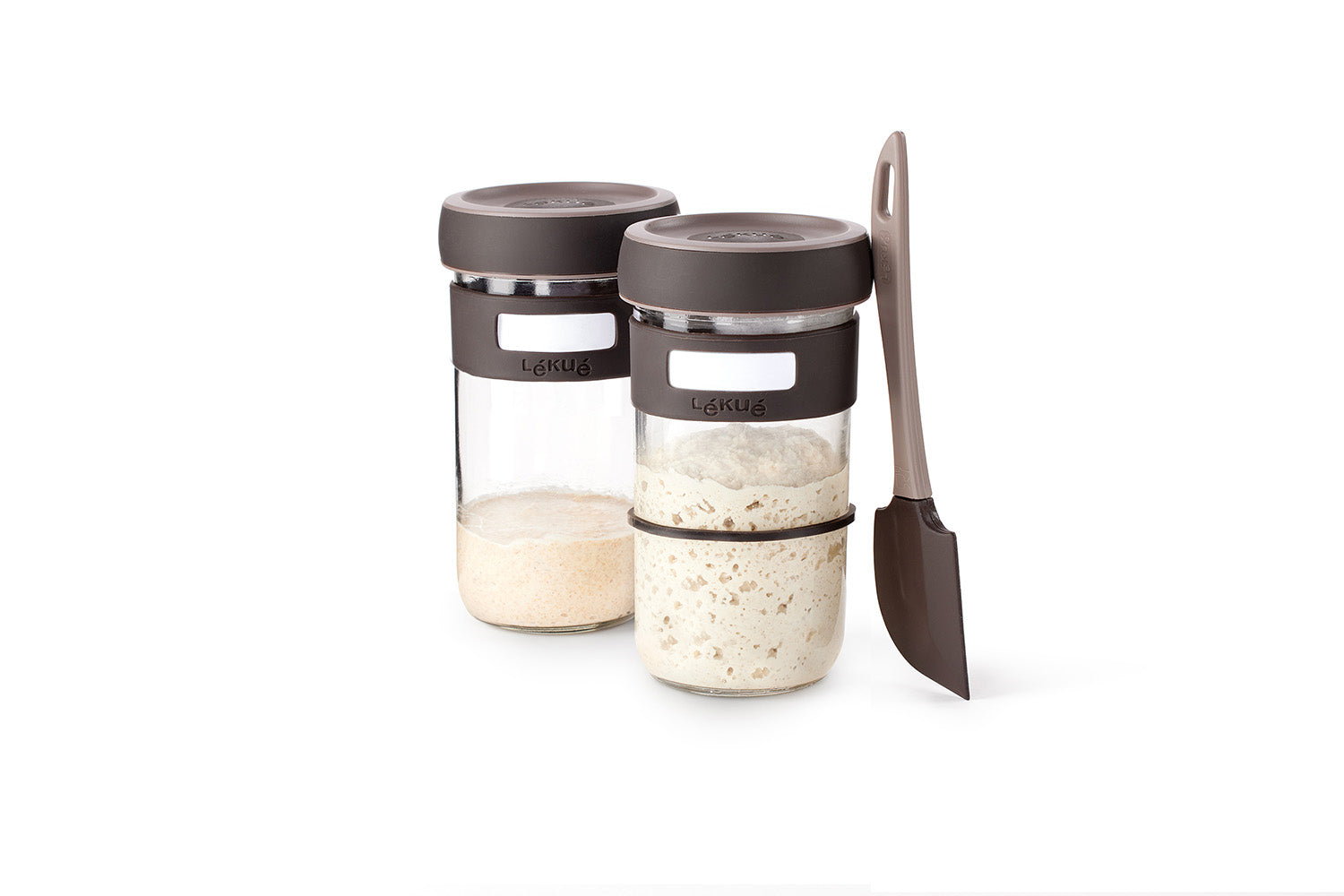 Lekue Sourdough Starter Set with 2 Jars and Silicone Spatula, Brown Online