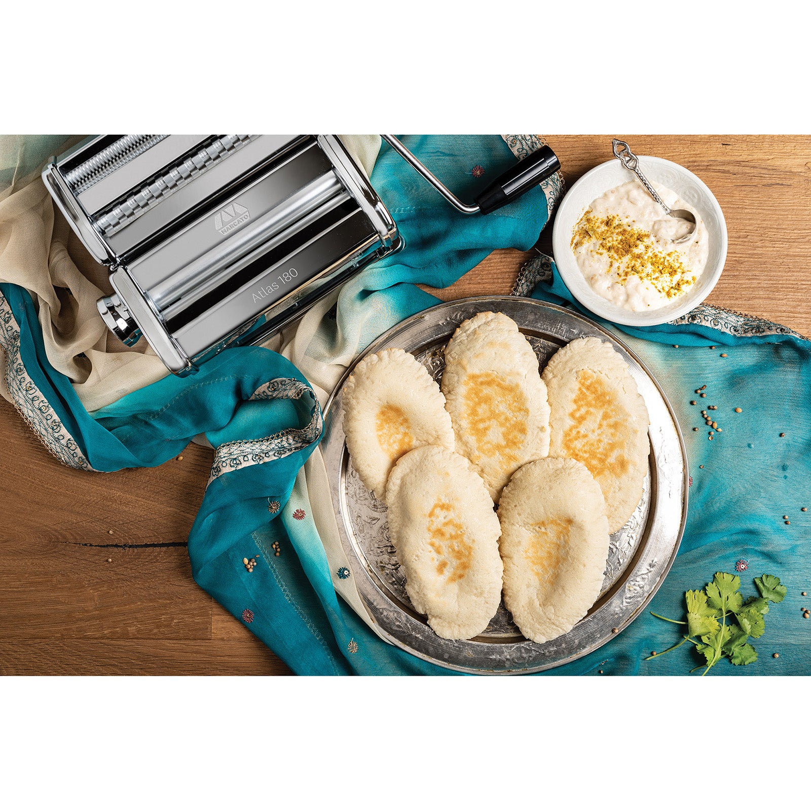 Marcato Atlas 180 Machine with Pasta Cutter, Hand Crank, and Instructions, Made in Italy, Silver on Sale