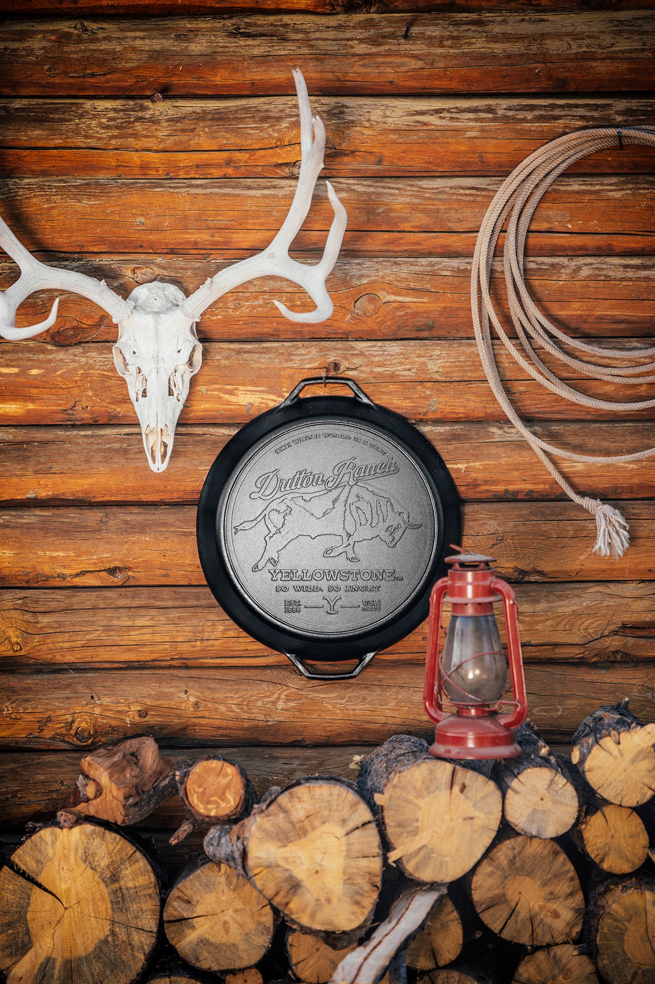 Lodge Yellowstone 17 Inch Seasoned Cast Iron Bull Dual Handle Skillet Sale