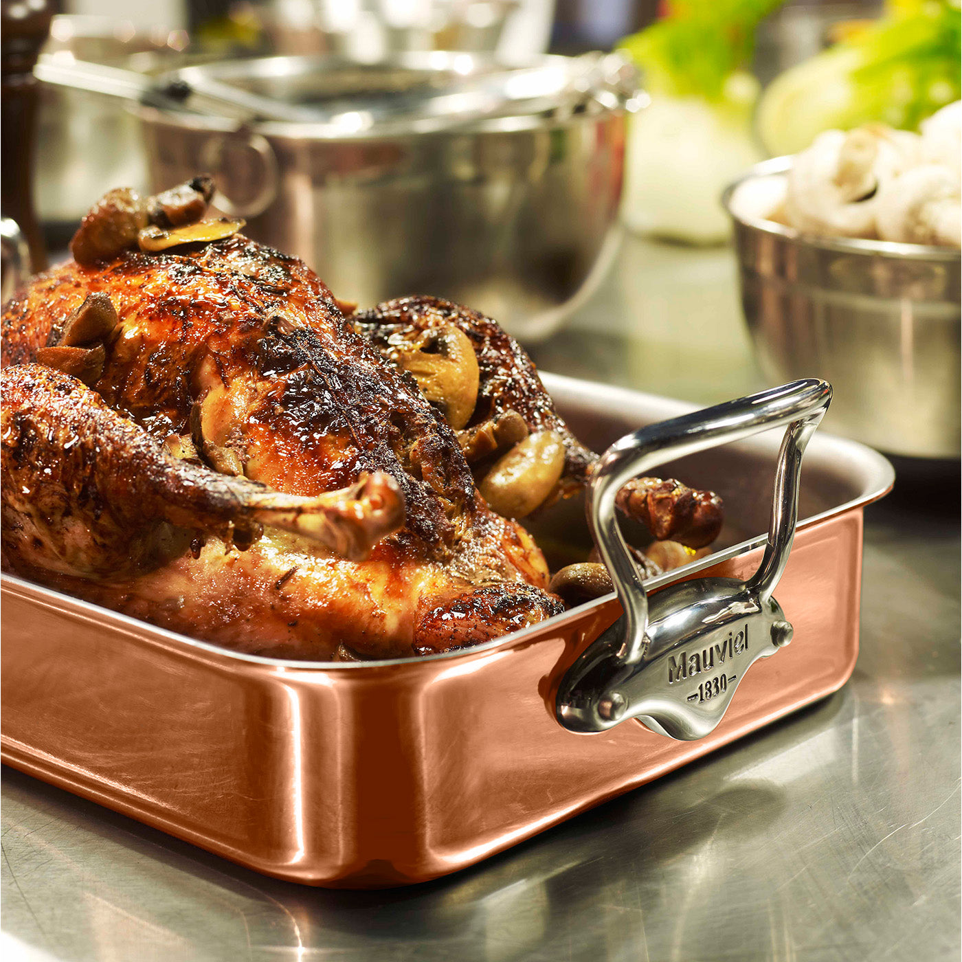 Mauviel M’150s Copper Tri-Ply Roasting Pan with Rack on Sale