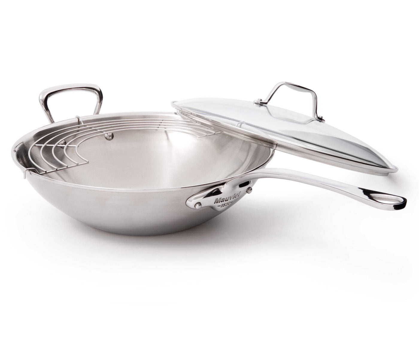 Mauviel M’Cook 12.5 Inch Stainless Steel Wok With Long Handle And Helper Handle Supply