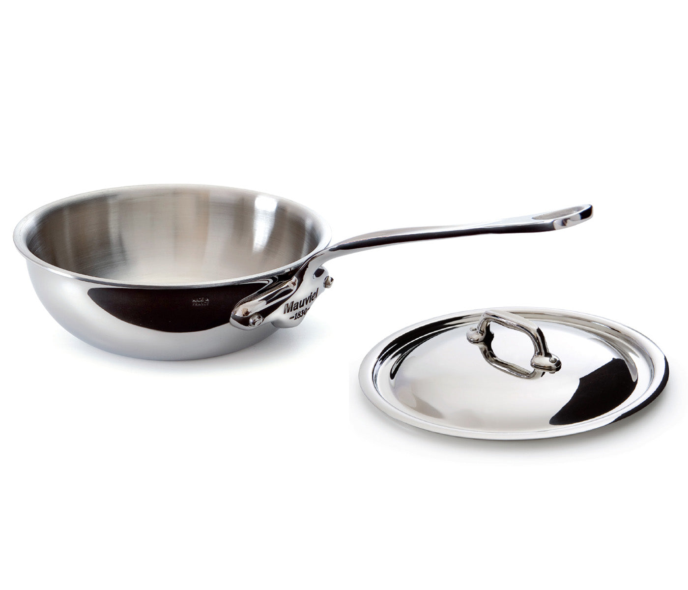 Mauviel M’Cook 1.1 qt. Stainless Steel Curved Splayed Saute Pan with Lid Hot on Sale