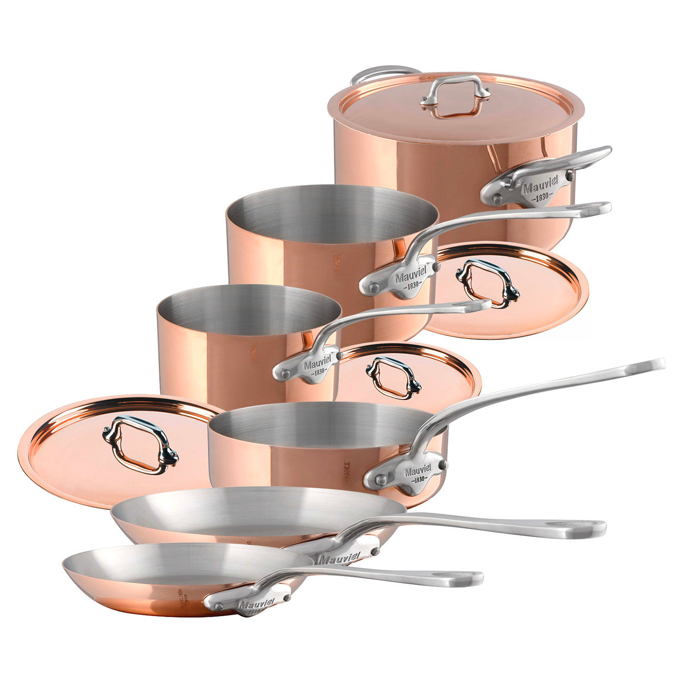 Mauviel M’Heritage M’150s 10 Piece Copper Cookware Set Cast Stainless Handles Sale