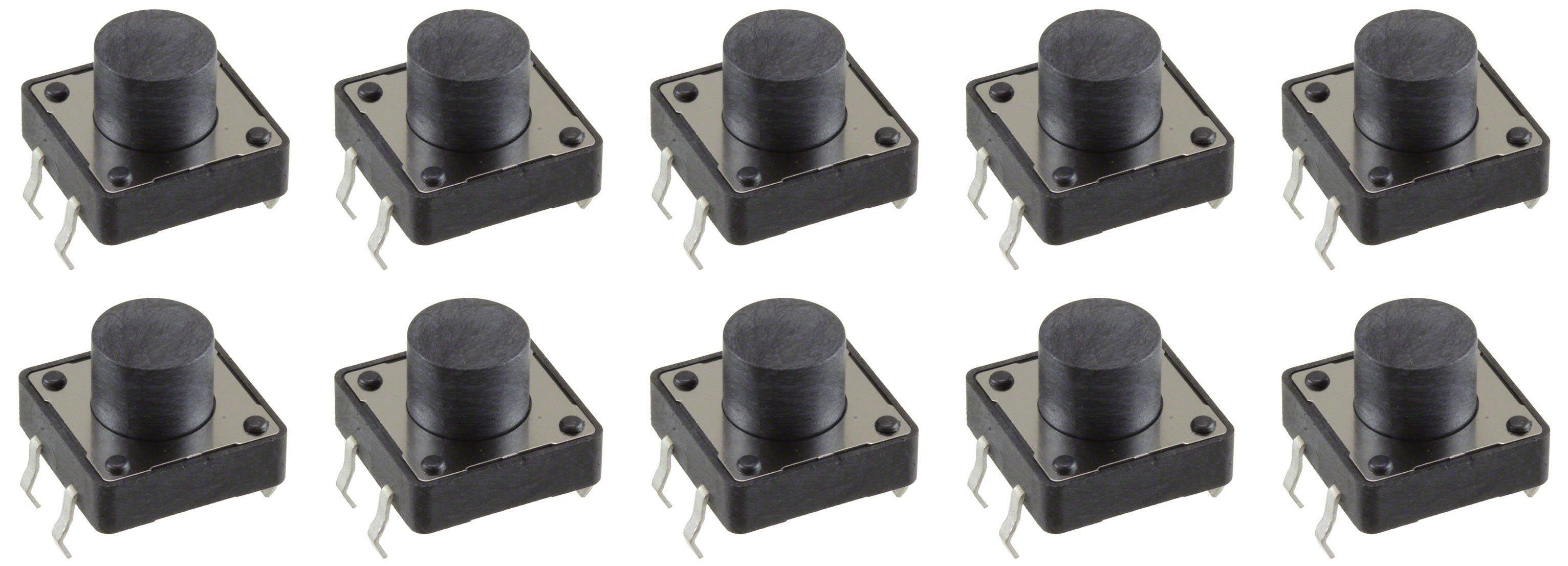10 Pack Tact Momentary Switch, 12mm Square, 0.05A 12V, Button Height 1.5mm Supply