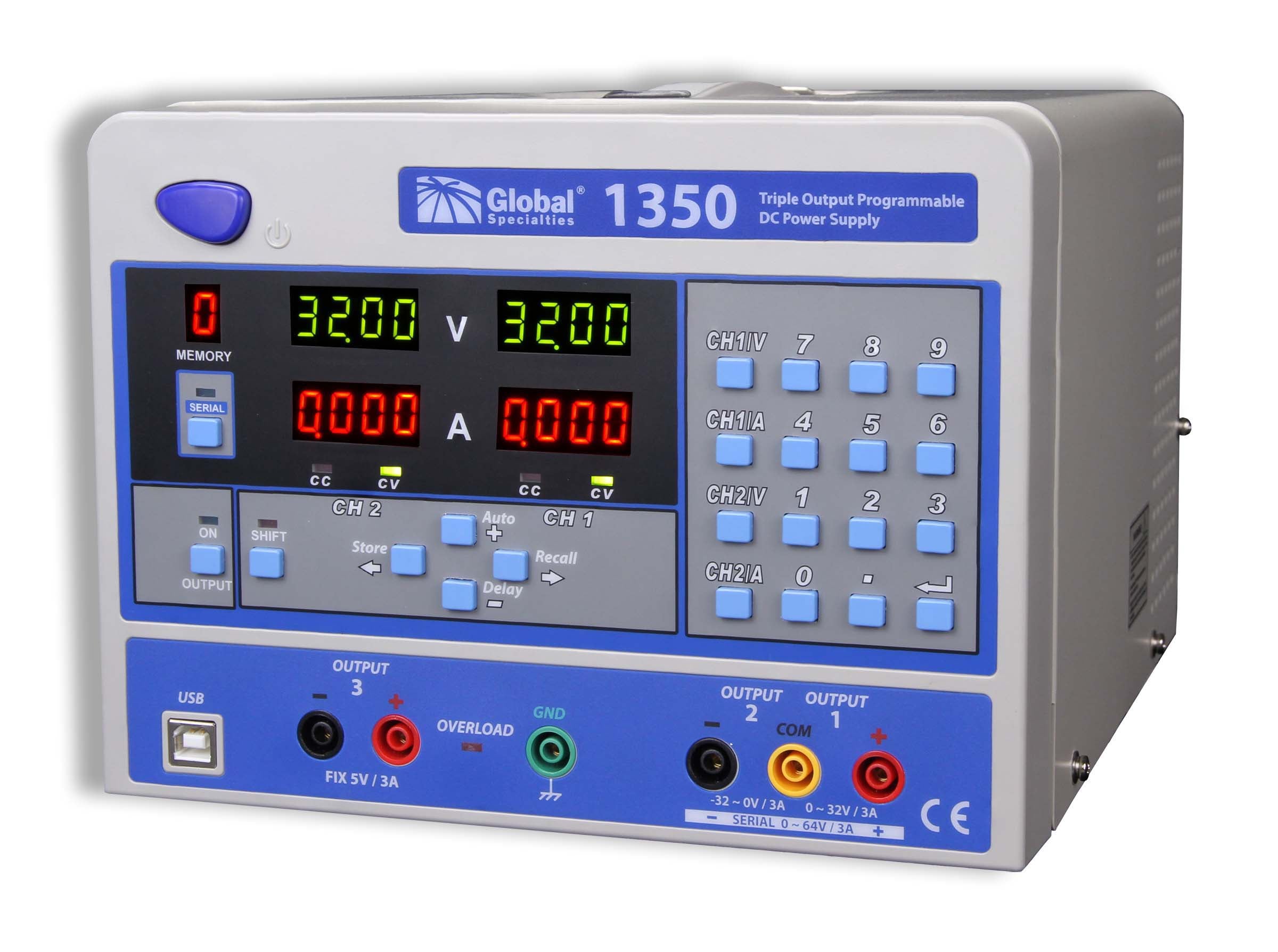 1350: Triple Output Programmable DC Power Supply: 0-32V, 0-3A (2) & 5V, 3A Online Sale